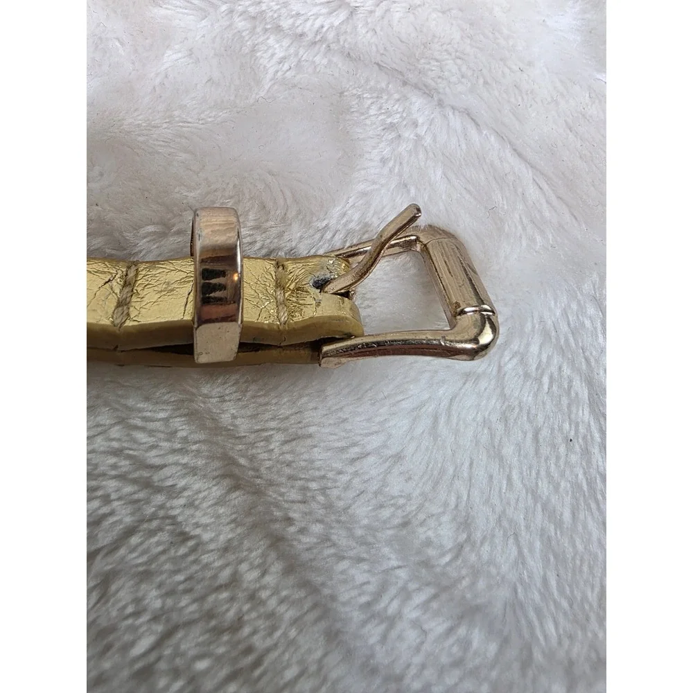 Womens Gold Metallic Crackle Finish Skinny‎ Belt Non Leather Size 7/8 S